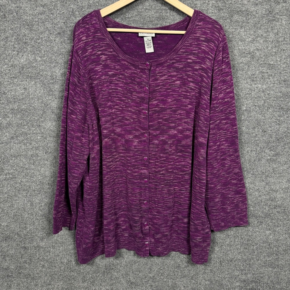 Catherines Plus Size 2X Cardigan Sweater Purple Cotton‎ Blend Knit Button Up